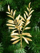 Gold Thin Leaf Christmas Bush Two Branch Decorative Spray Pick - 26cm