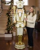 1.8m Ivory & Gold King Nutcracker With Sceptre Life Size Resin Ornament