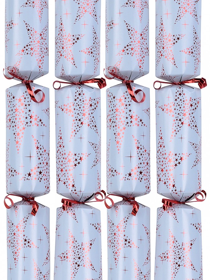 Red Christmas Stars Pattern Design On White Cracker Bon Bons - 50 x 30cm