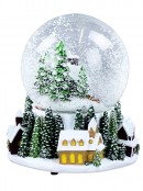 Winter Town Scene With Music & Lights Waterball Snow Globe Ornament - 14cm