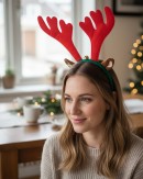 Novelty Reindeer Antlers Headband With Cute Ears & Bell - One Size Fits Most