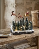 Animated Flying Santa Sleigh Over Snowy Forest With LED Lights | 21cm
