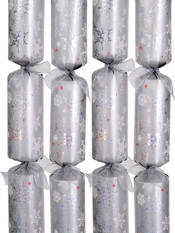 Shiny Silver & White Snowflake Design Christmas Cracker Bon Bons - 6 x 40cm