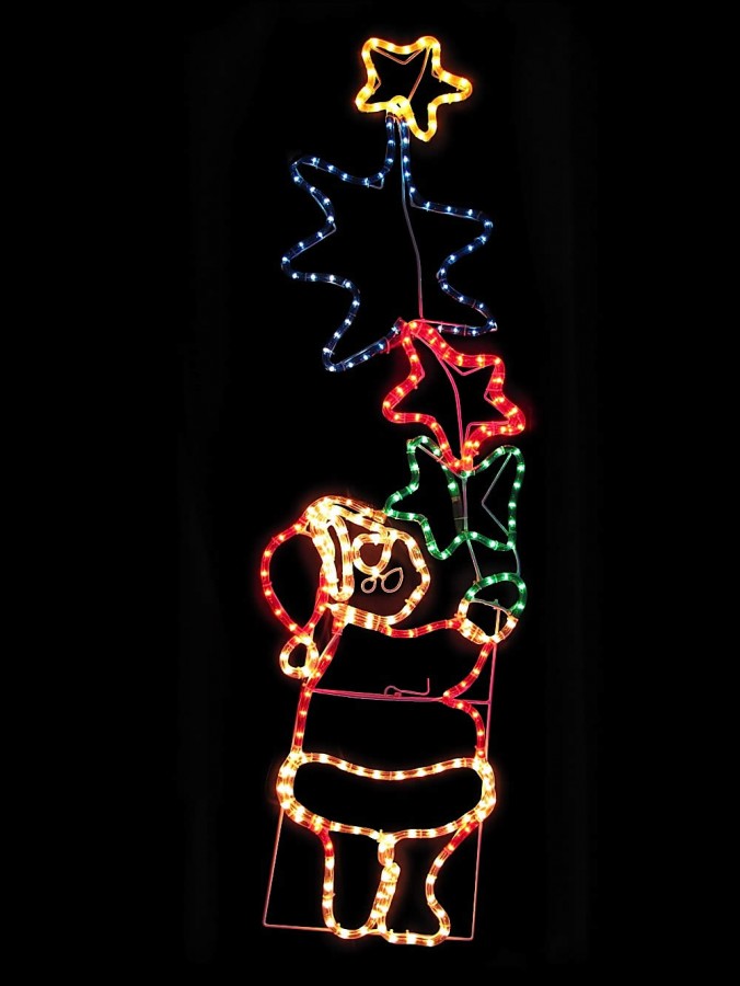 Rope Light Santa Holding Stars Light Display - 1.3m