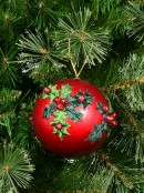 Green Antique Holly Red Bauble Christmas Tree Hanging Decoration - 11cm