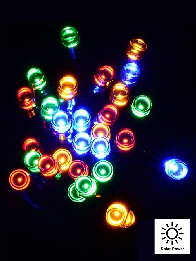 500 Multi Colour Concave Bulb LED String Fairy Solar Lights - 50m