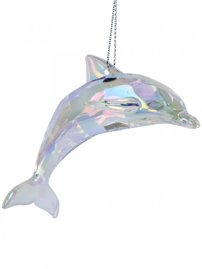 Iridescent 3D Leaping Dolphin Christmas Tree Hanging Decoration - 80mm