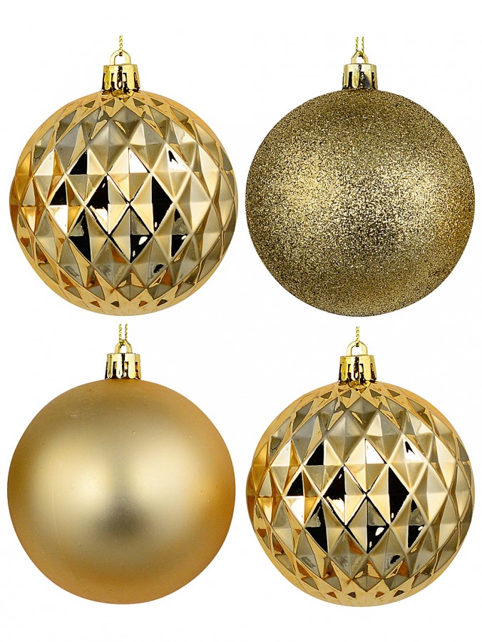 4x Gold Mixed Texture Signature Ball Baubles | 80mm