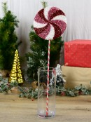 62cm Pink, Red & White Tinsel Fleck Candy Swirl Lollipop Long Christmas Stem