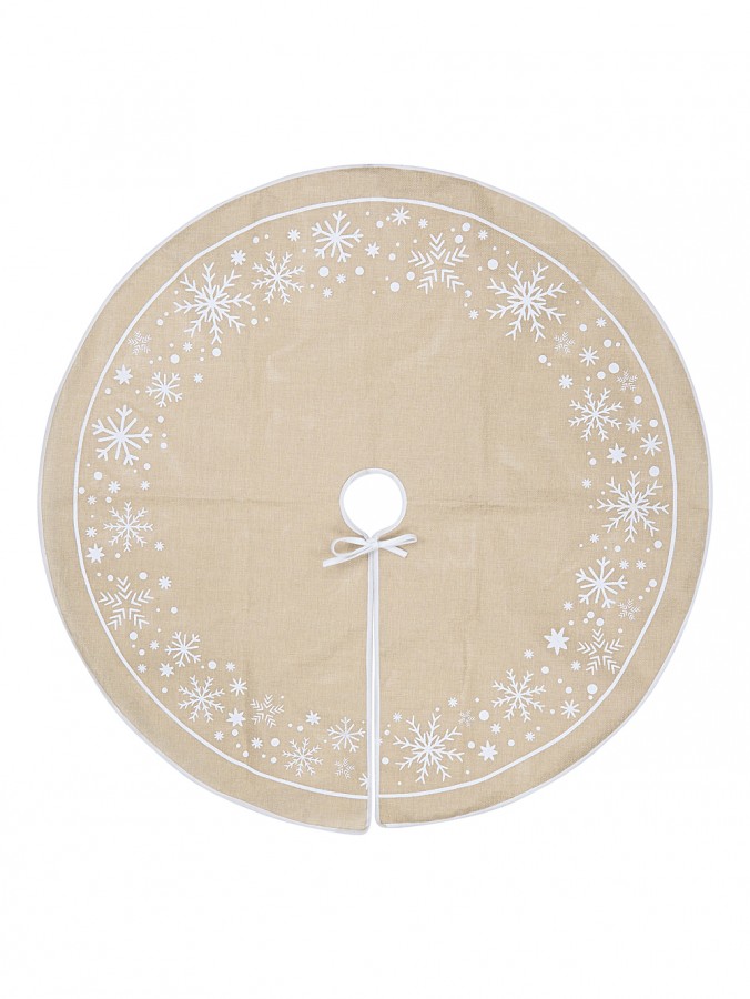 1m Natural Jute & White Snowflake Print Christmas Tree Skirt