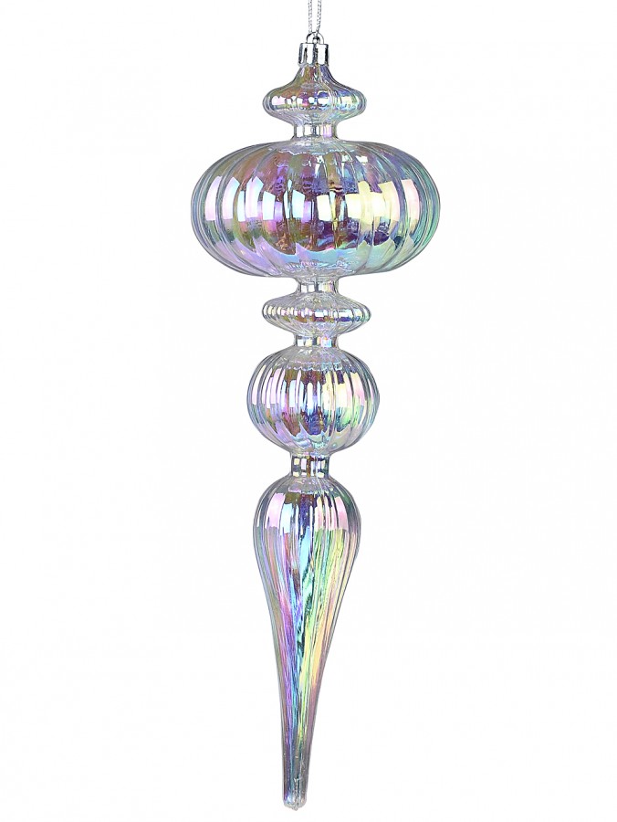 30cm Clear Iridescent Christmas Icicle Finial Hanging Ornament