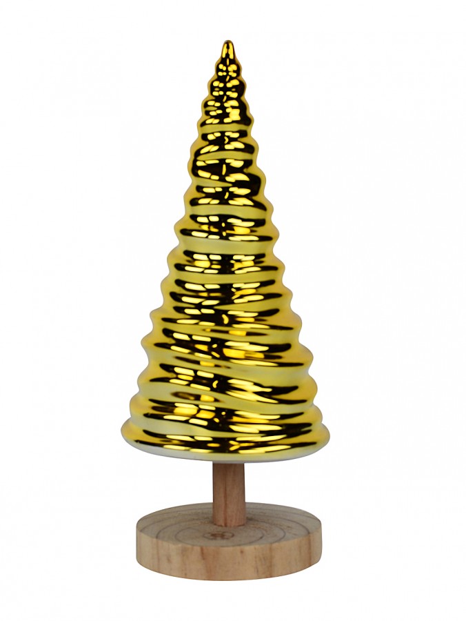 33cm Shiny Gold Ceramic Tabletop Christmas Tree With Wooden Base