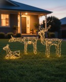 Animated 3D Reindeer Family of 3 Neutral White LED Rope Light Display