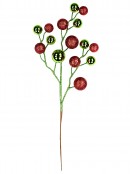 Shiny Lime & Red Glitter Bauble Cluster Christmas Spray Long Stem - 19cm Wide