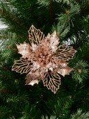 Bronze Gold Two Leaf Style Glittered Poinsettia Christmas Floral Pick - 18cm