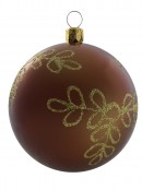 Chocolate & Gold baubles With Gold Glitter Pattern - 4 x 80mm