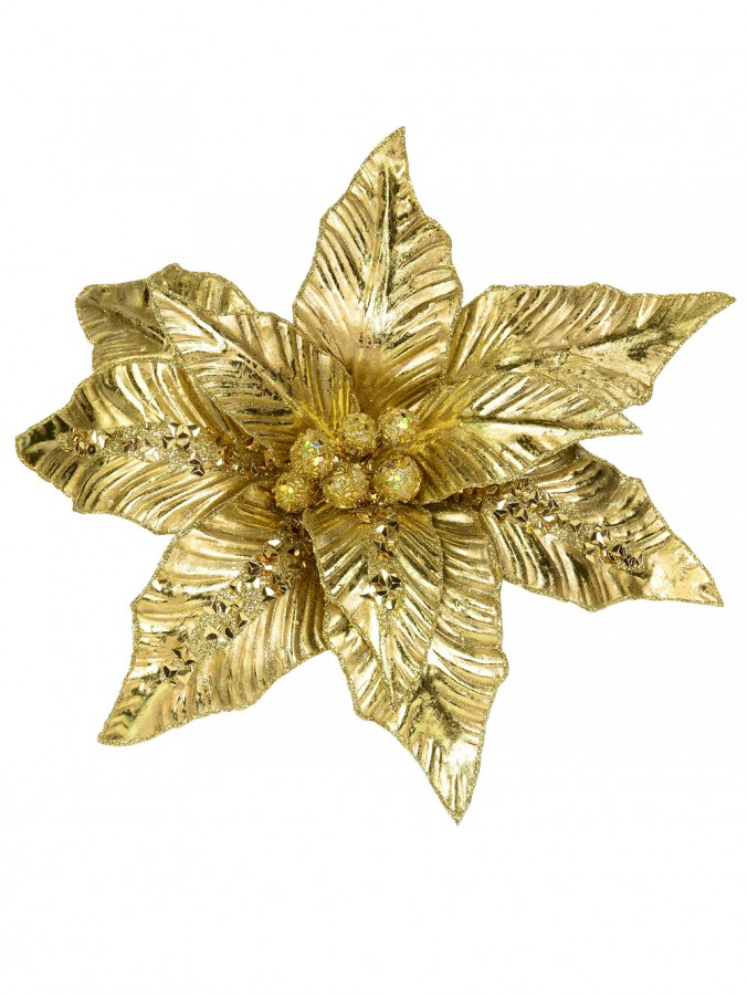 Bright Gold Poinsettia Clip On Pick - 28cm