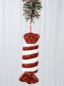 Red & White Metallic Tinsel Fleck Wrapped Candy Hanging Decoration - 34cm