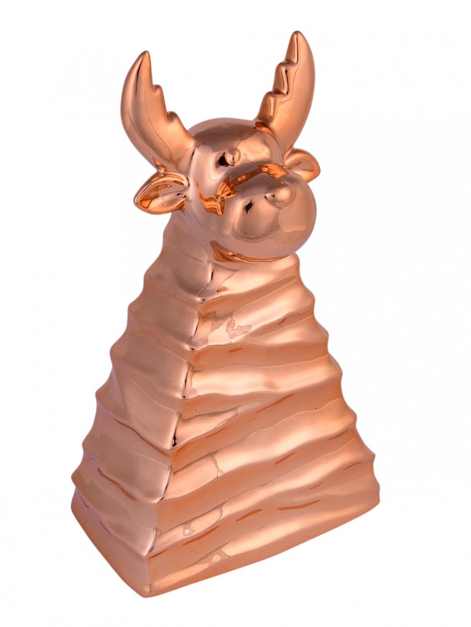 Copper Finish Ceramic Reindeer Ornament - 21cm