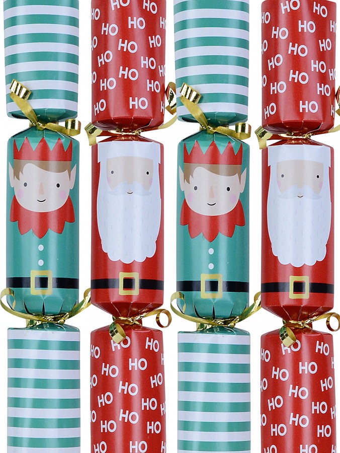 Red Ho Ho Ho Santa & Green Stripe Elf Small Christmas Cracker Bon Bons - 8 x 22cm