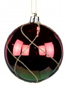4x 80mm Shiny Red & Green Christmas Baubles With Gold Glitter Line Patterns