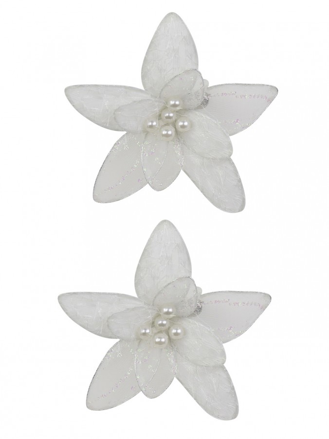 Fabric Flower Hanging Ornament With Ivory Pearl Embellishment - 2 x 13cm