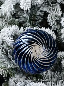 Shiny Blue Bauble With Whirlpool Glitter Design Hanging Decoration - 12cm