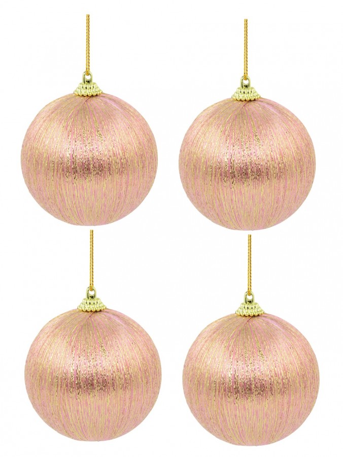 Spectacular Pink With Gold Silk Thread Christmas Baubles - 8 x 75mm