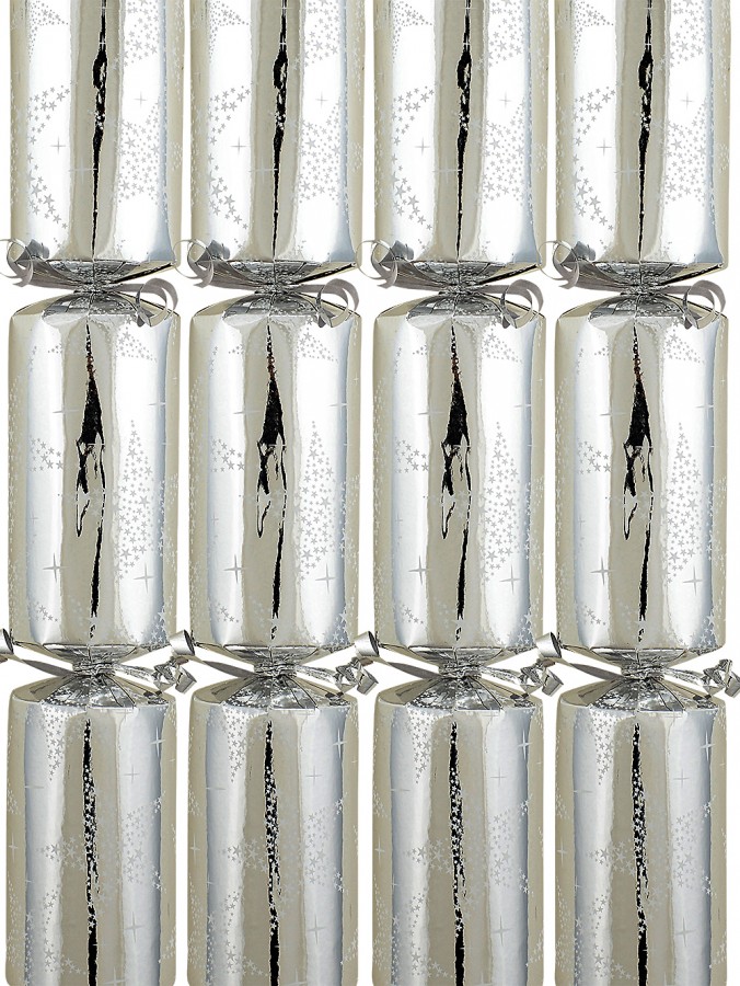 50x Metallic Silver & White Starry Christmas Bon Bons (Crackers) | 30cm