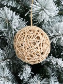 12cm Woven Natural Vine Like Hollow Ball Bauble Dusted With Glitter