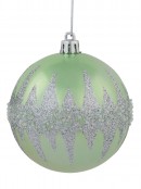 Pink & Mint Green Baubles With Silver Glitter & Frost Bits - 4 x 80mm 