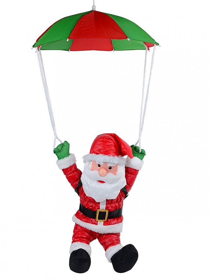 Padded Parachuting Santa With Backpack Outdoor Hanging Decoration - 1.2m
