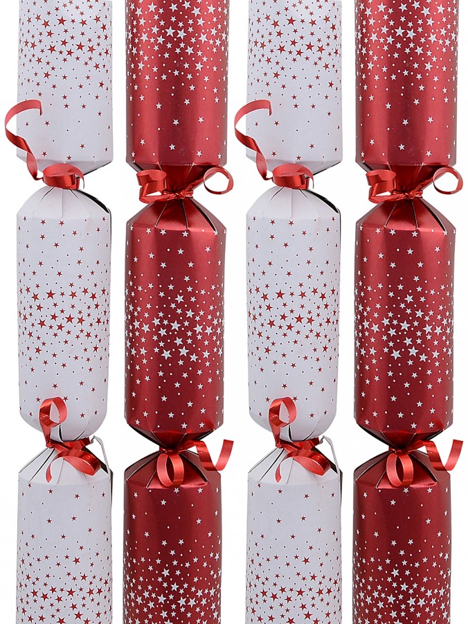 Red & White Stars Design Pattern Christmas Cracker Bon Bons - 12 x 29cm
