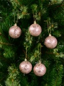 Pink Metallic Sequins & Glitter Coated Christmas Baubles - 12 x 60mm