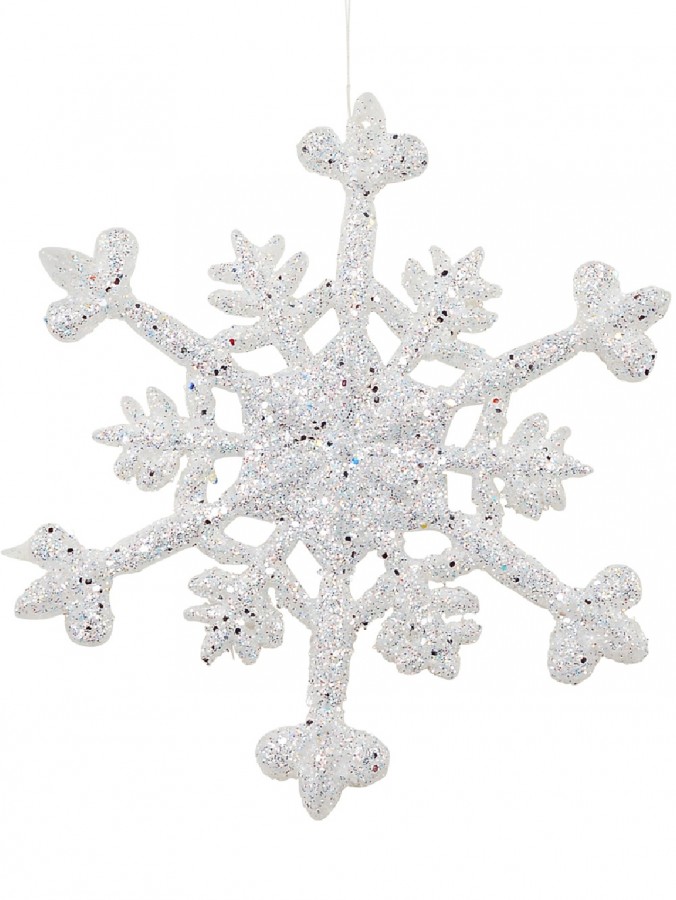 White With Silver Glitter Snowflake Christmas Tree Hanging Decoration - 12cm