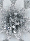 Silver & White Glittered Lotus Flower Christmas Tree Hanging Decoration - 11cm