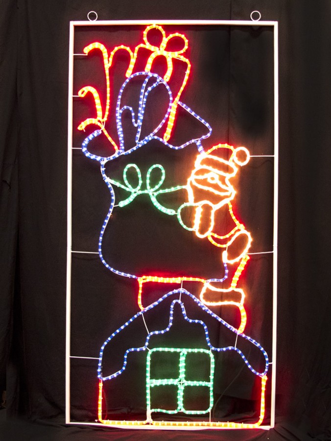 Santa & Gift Sack On Roof Rope Light Silhouette - 1.9m