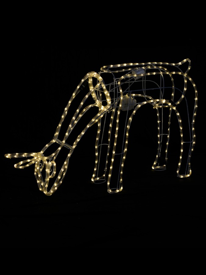 Warm White LED Large Feeding Reindeer Cow 3D Rope Light Silhouette - 1.2m