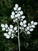 White & Iridescent Glitter Holly Leaf Look Christmas Stem - 25cm Wide