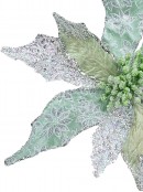 Three Leaf Style Mint & Silver Cactus Decorative Christmas Floral Pick - 22cm