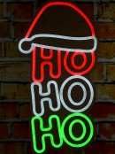 40cm Vertical Ho Ho Ho & Santa Hat Neon LED Light Display On Acrylic Board