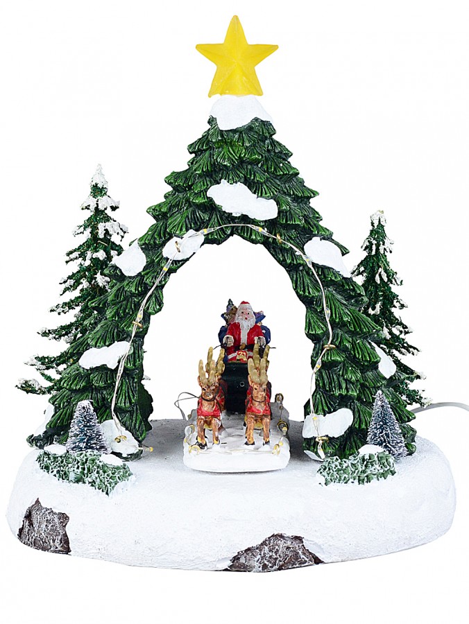 24cm Santa, Sleigh & Reindeer Animated & Musical LED Christmas Village Scene