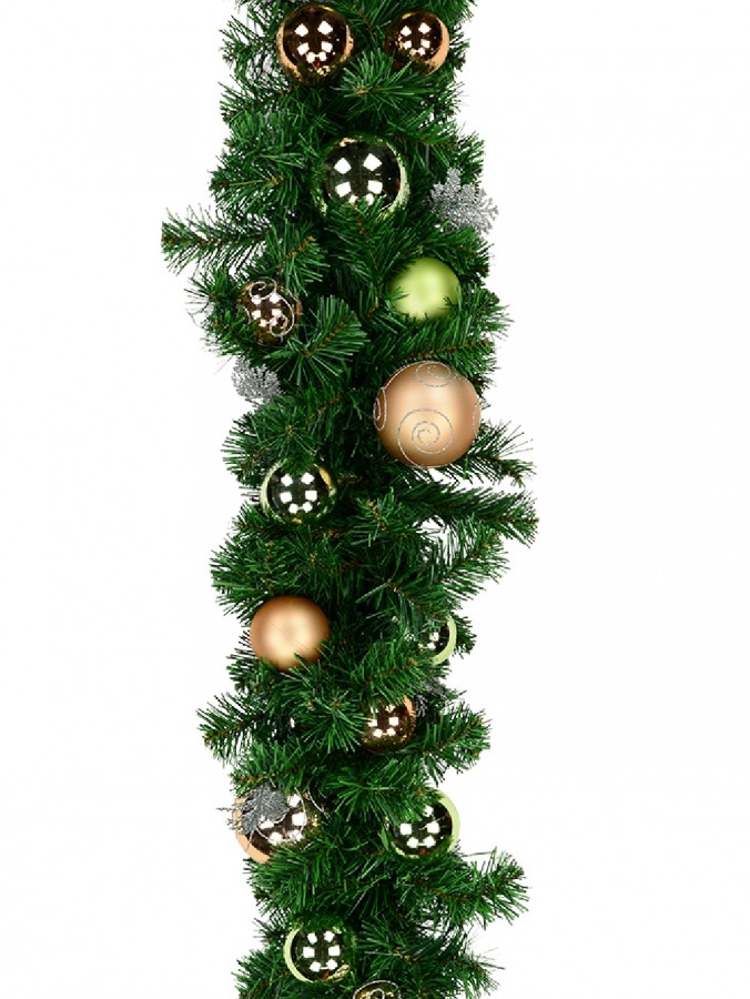 Decorated Antique Mint & Rose Gold Baubles Pine Garland - 2.3m