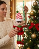 68cm Hanging Elf In Candy Cane Outdoor Nylon Christmas Decoration