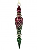 6x 18cm Shiny Red & Green Textured Icicle Finials With Gold Glitter Lines
