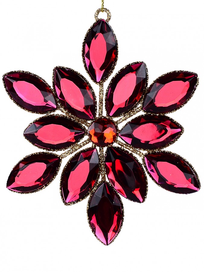 Oval Ruby Gem Simulant Flower Christmas Tree Hanging Decoration - 11cm