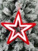 37cm Red & White Flocked With Silver Hollow Christmas Star Tinsel Plaque
