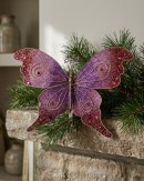 Large Purple To Pink Bejeweled Butterfly Christmas Clip Pick | 52cm