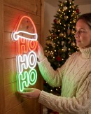 40cm Vertical Ho Ho Ho & Santa Hat Neon LED Light Display On Acrylic Board