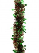 2.7m Green Holly Leaf & Red Fir Needle 6ply 80mm Tinsel Garland
